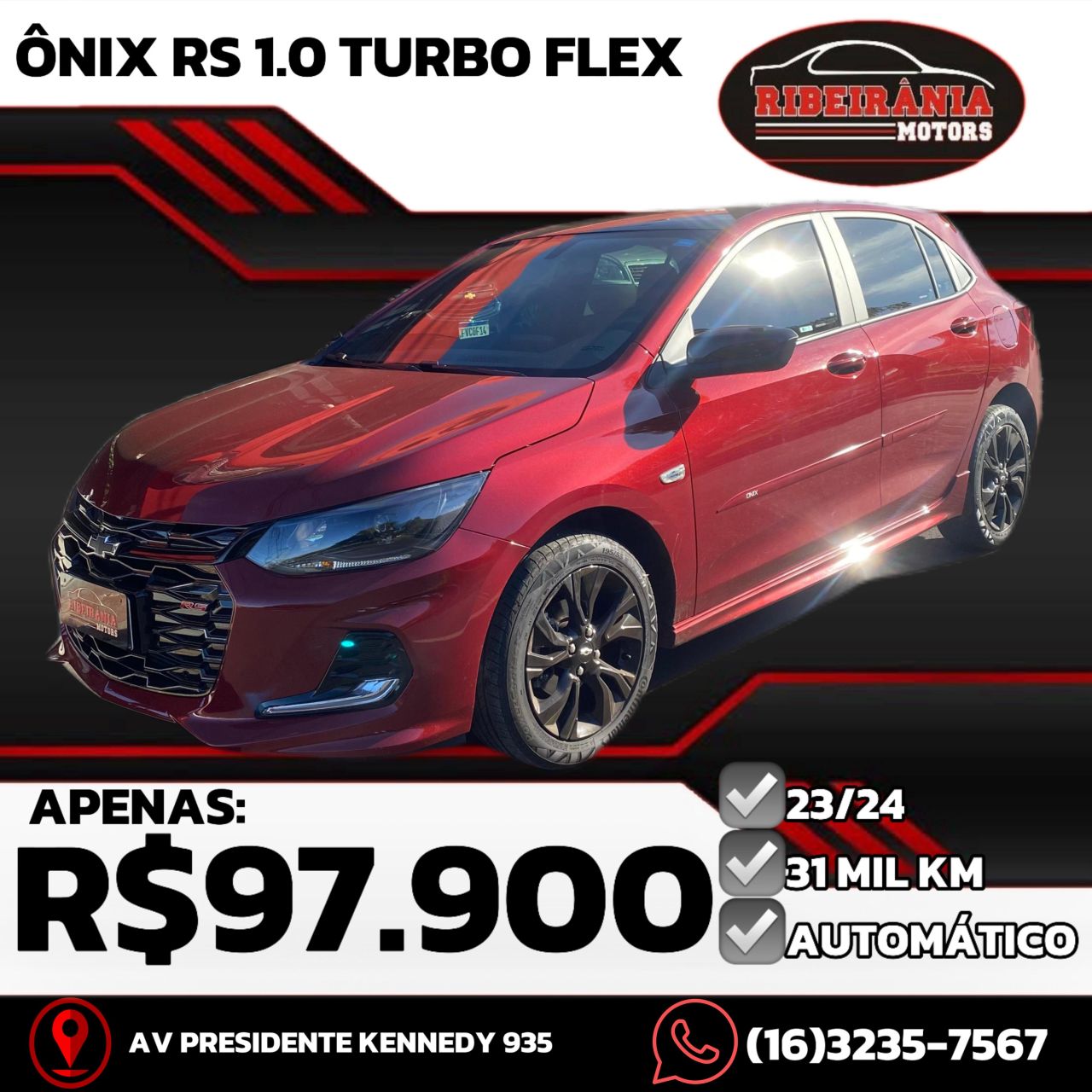 Veculo: Chevrolet (GM) - Onix - HATCH RS 1.0 TB 12V Flex 5p Aut. em Ribeiro Preto